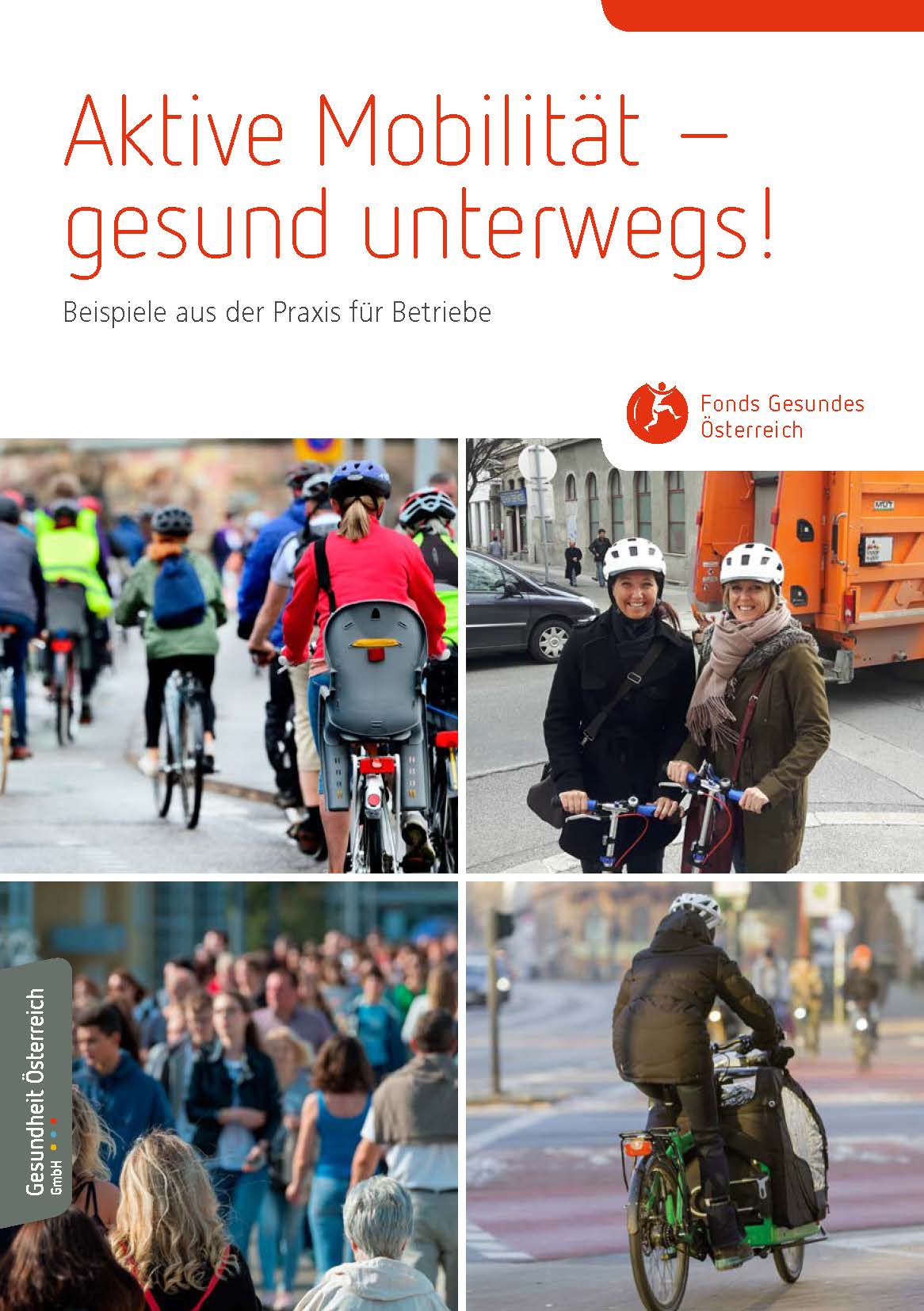 Titelseite Broschüre "Aktive Mobilität - gesund unterwegs! Beispiele aus der Praxis für Betriebe"