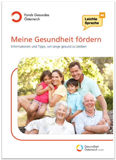 Titelblatt der Broschüre „Meine Gesundheit fördern“ in leichter Sprache