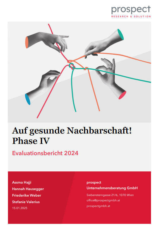 Titelblatt: Auf gesunde Nachbarschaft! – Phase IV: Evaluationsbericht