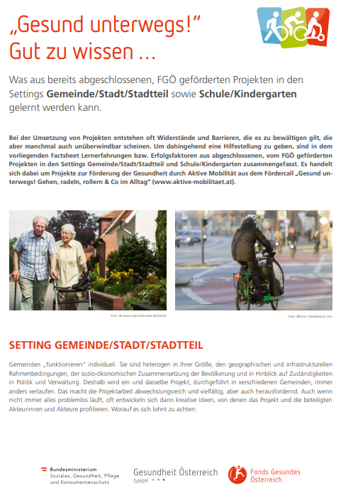 Titelblatt des Factsheets „Gesund unterwegs!“ Gut zu wissen …