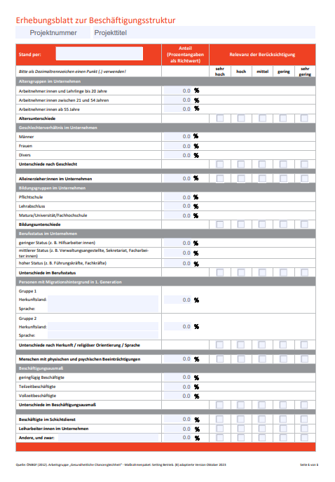 Titelblatt des Erhebungsblatts zur Beschäftigungsstruktur