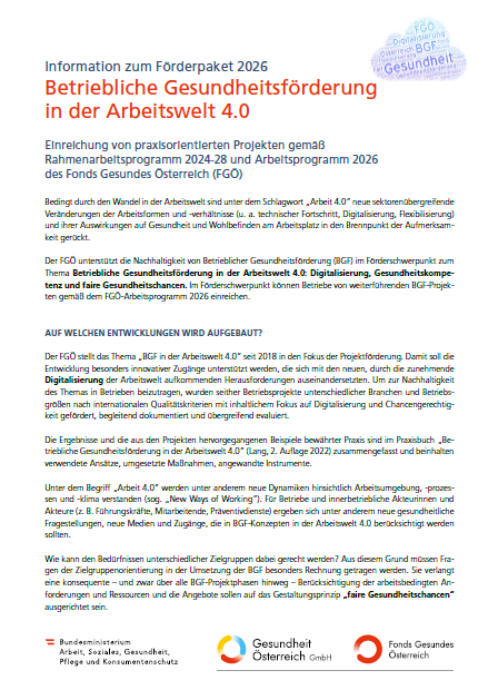 Titelblatt des Factsheets Betriebliche Gesundheitsförderung 4.0