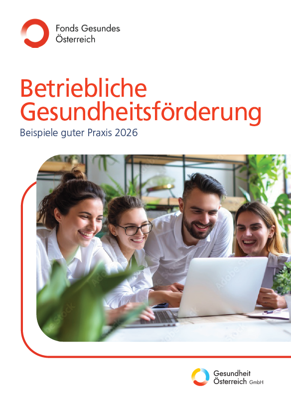 Titelblatt der Broschüre Betriebliche Gesundheitsförderung in Österreich. Beispiele guter Praxis 2026