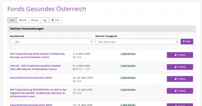 Screenshot der Seminarbuchungsseite