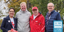 Gruppenfoto Eva Pölzl (ORF), Peter McDonald (SPORTUNION), Peter Korecky (ASKÖ LV Wien), Klaus Ropin (FGÖ)r Abschlussveranstaltung am 26.10.2024