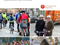 Titelseite Broschüre "Aktive Mobilität - gesund unterwegs! Beispiele aus der Praxis für Betriebe"