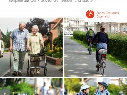 Titelseite Broschüre "Aktive Mobilität - gesund unterwegs! Beispiele aus der Praxis für Gemeinden und Städte"