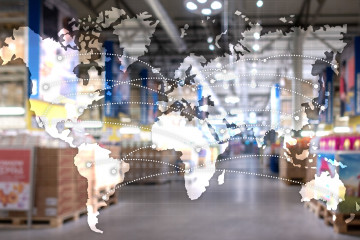 Weltkarte mit vernetzten Kontinenten