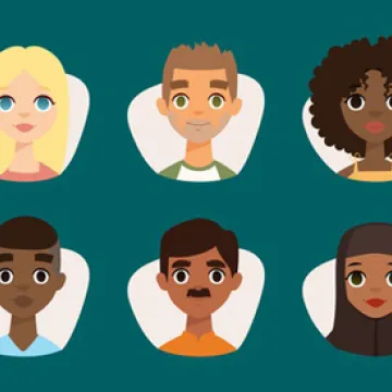 Grafische Abbildung von Menschen unterschiedlicher Hautfarbe