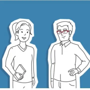 Zwei gezeichnete Personen Schülerin und Lehrer