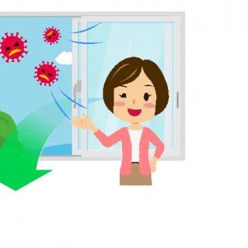 © Shutterstock/takamru Zeichnung: durch das Lüften werden Viren aus dem Innenraum entfern