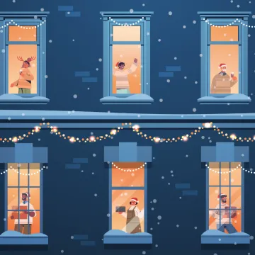 Wohnhaus mit hell erleuchteten Fenstern