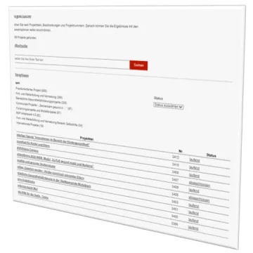 Screenshot der Projektsuche