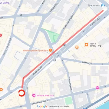 Von der U-Bahnstation Nestroyplatz (Linie U1), nehmen Sie den Ausgang Komödienstraße und gehen 200 Meter die Praterstraße Richtung Zentrum