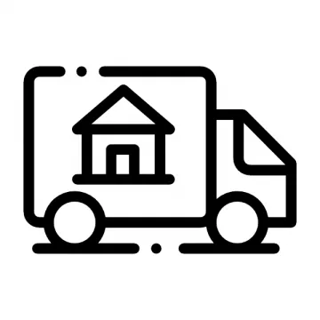Grafisches Symbol für Umzug - LKW transportiert Haus