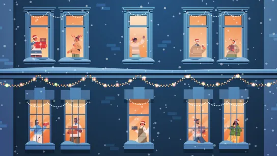 Wohnhaus mit hell erleuchteten Fenstern