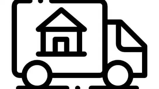 Grafisches Symbol für Umzug - LKW transportiert Haus