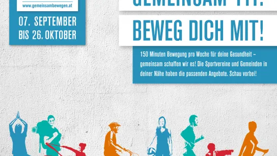 Sujetbild der Initiative 50 Tage Bewegung - Menschen unterschiedlichen Alters üben unterschiedliche Bewegungsformen aus